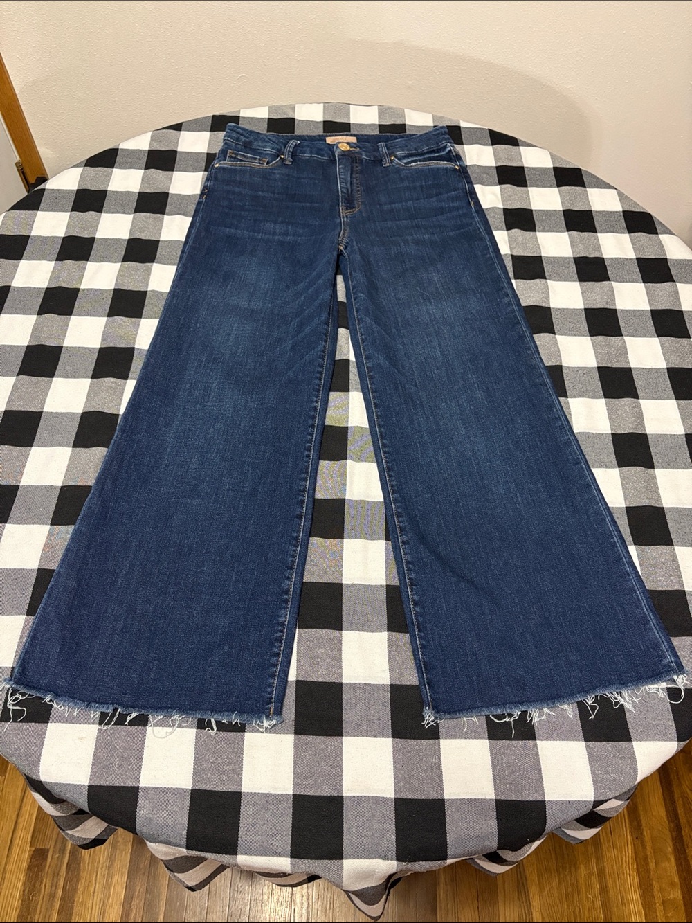 Kut from the Kloth Meg Fab Ab Wide Leg High Rise Jeans 6 x 27 Stretch Frayed Hem - Picture 2 of 14